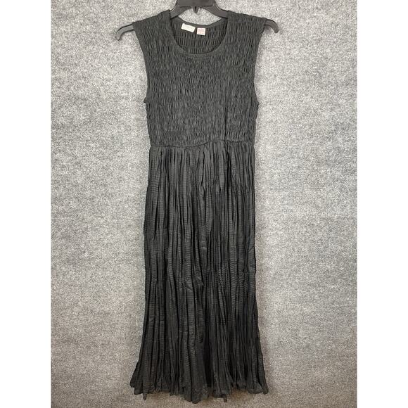 NAQUI Dresses & Skirts - Ventage NAQUI Crushed and Smocked Black Knee Length Dress Jewel Neck L